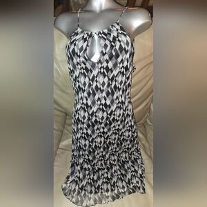 Xhilaration Black & Gray Halter Mesh Geometric Print Women's Dress